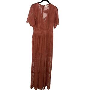 Socialite Lace Overlay Romper Dress Size Medium Maxi Dusty Rose Flirty Wedding